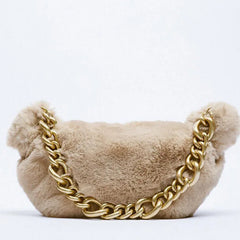 Thick Chain Plush Single Shoulder Handbag Winter Women's Bag
