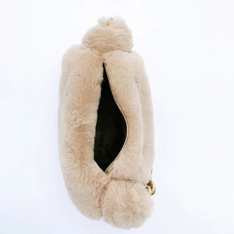 Thick Chain Plush Single Shoulder Handbag Winter Women's Bag