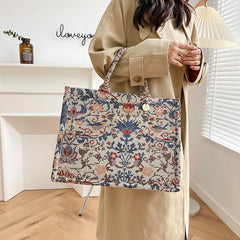 Embroidered Canvas Shoulder Bag Large Tote Handbag