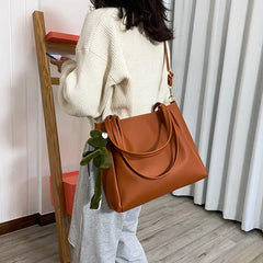 Large Capacity Tote Bag Women Shoulder Bags Travel Solid Retro Minimalist OL