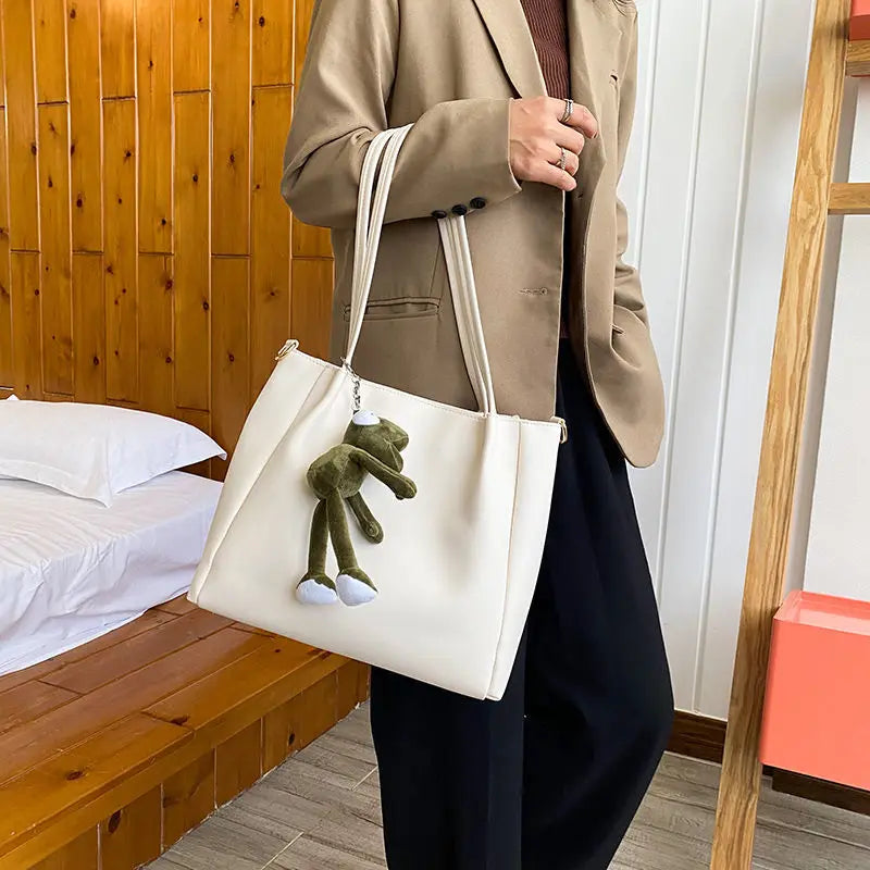 Large Capacity Tote Bag Women Shoulder Bags Travel Solid Retro Minimalist OL