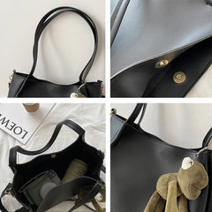 Large Capacity Tote Bag Women Shoulder Bags Travel Solid Retro Minimalist OL