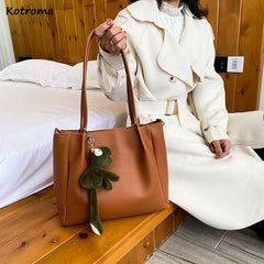 Large Capacity Tote Bag Women Shoulder Bags Travel Solid Retro Minimalist OL