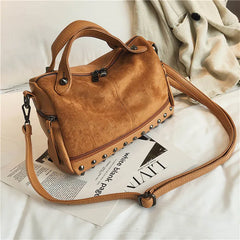 Large Capacity Tote Bags Women Top-Handle Shoulder Bags with Rivets High Leather