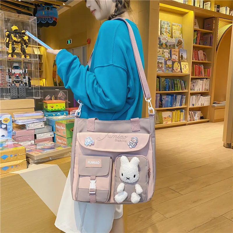 Large Capacity Nylon Patchwork Tote Bag for Teenage Girls