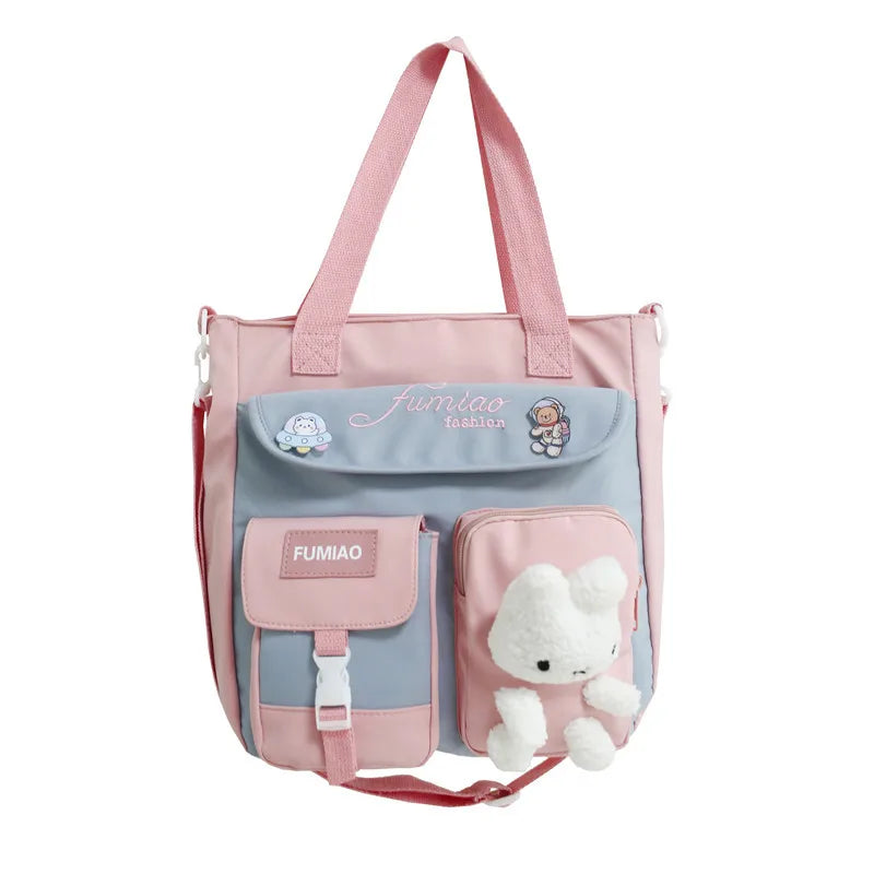 Large Capacity Nylon Patchwork Tote Bag for Teenage Girls