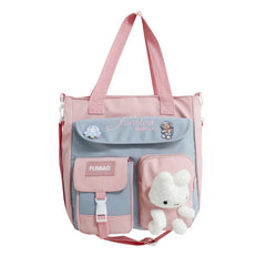Large Capacity Nylon Patchwork Tote Bag for Teenage Girls