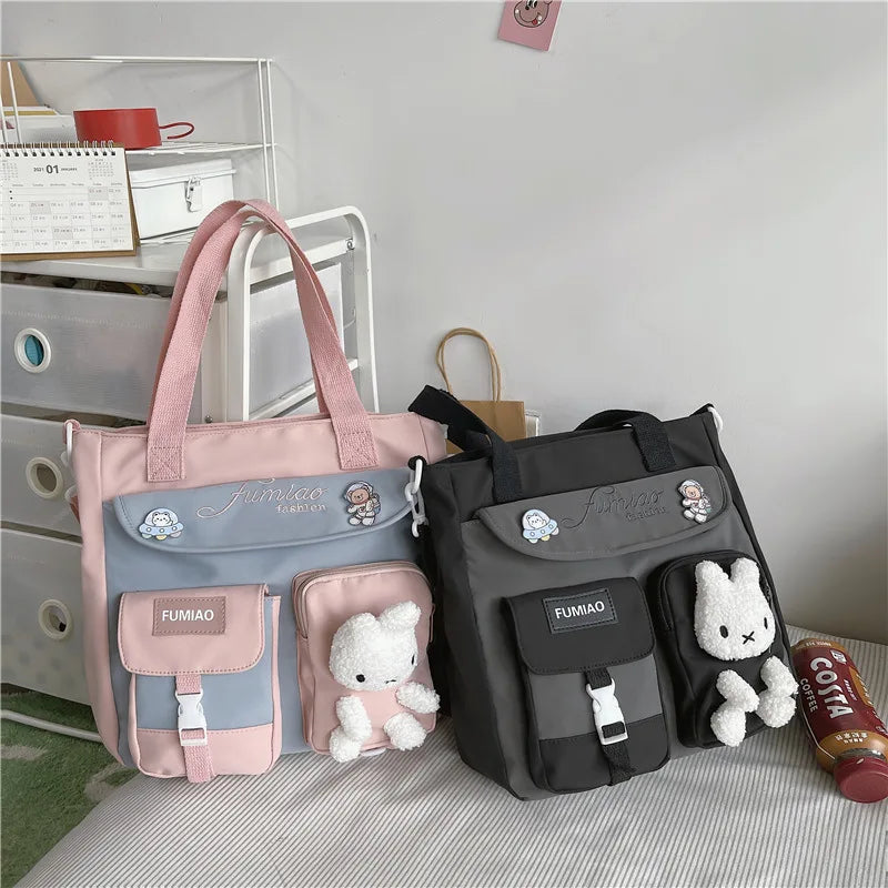 Large Capacity Nylon Patchwork Tote Bag for Teenage Girls