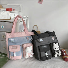 Large Capacity Nylon Patchwork Tote Bag for Teenage Girls