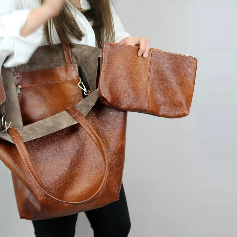 Large Capacity Tote Bags Women Shopper Bag Handbag PU Leather Soft Shoulder Bags