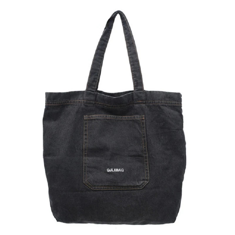 Denim Tote Bag for Women Large Capacity Travel Shoulder Handbag Winter