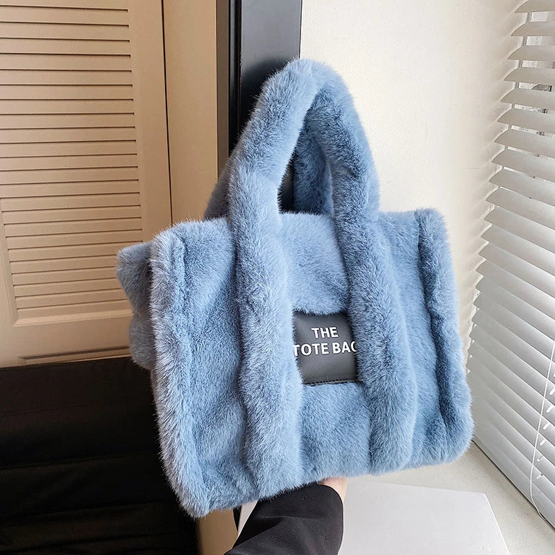 Large Capacity Faux Fur Women Handbag Shoulder Bag Fluffy Plush Tote