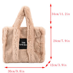 Large Capacity Faux Fur Women Handbag Shoulder Bag Fluffy Plush Tote