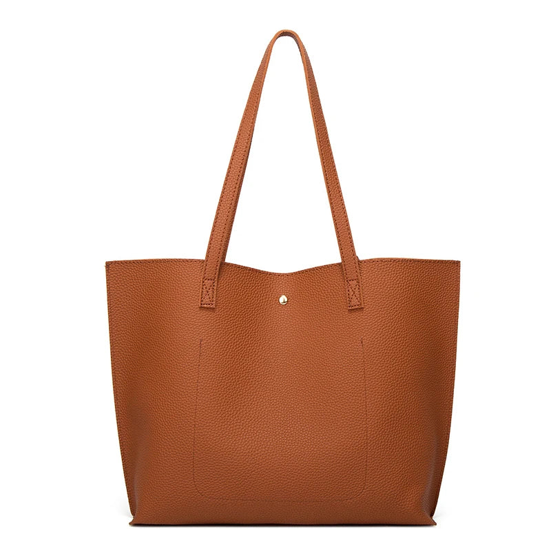 Large Capacity Tote Shoulder Bag Women Soft PU Leather Handbag With Purse