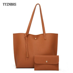 Large Capacity Tote Shoulder Bag Women Soft PU Leather Handbag With Purse