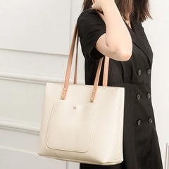 Large Capacity Tote Shoulder Bags Women Panelled PU Leather School