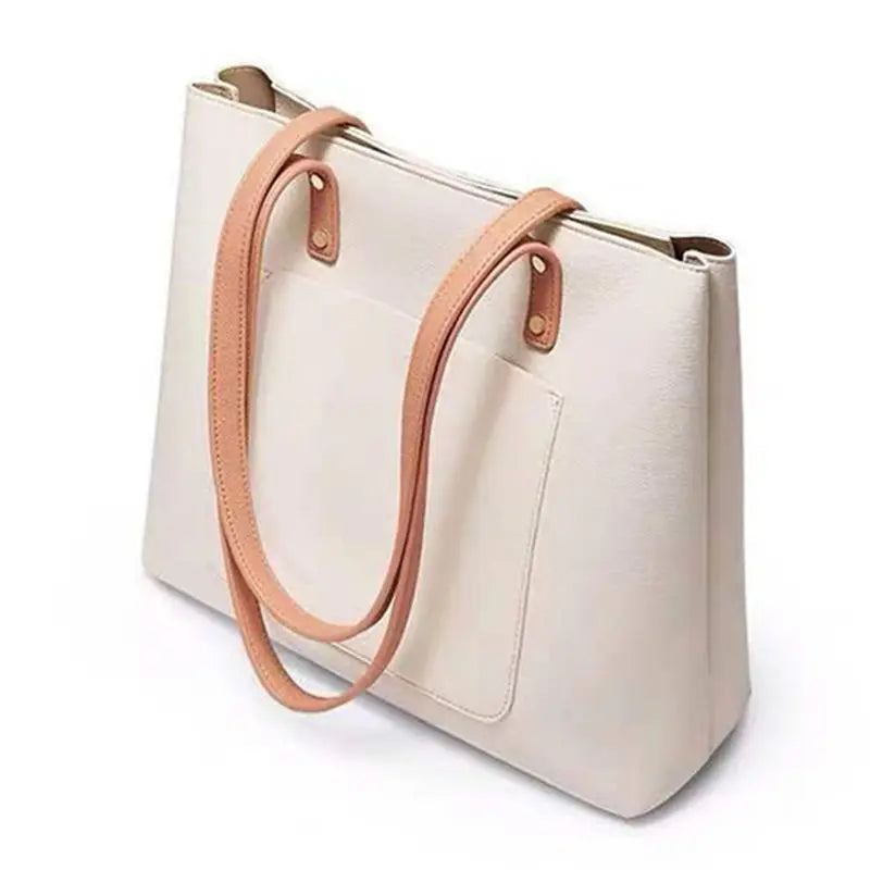 Large Capacity Tote Shoulder Bags Women Panelled PU Leather School