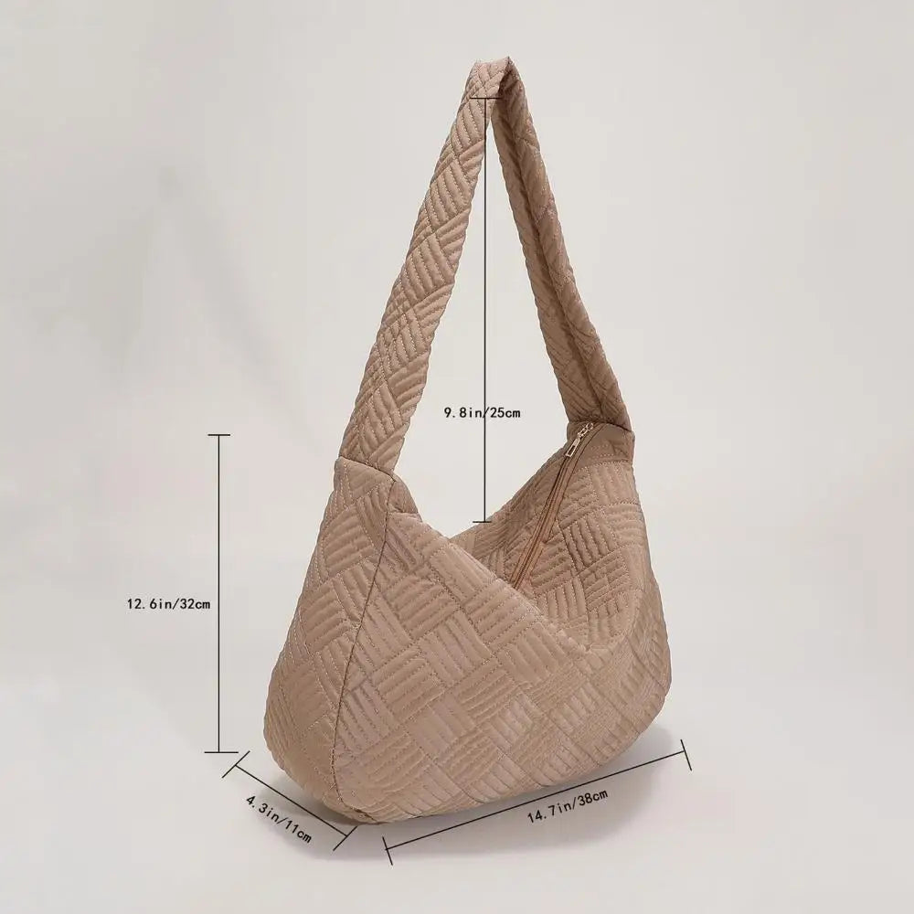 Large Capacity Warm Plaid Shoulder Bag for Women Lightweight Down Cotton
