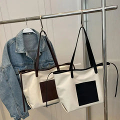 Large Capacity Canvas Shoulder Bag for Women Casual Tote Solid Handbag