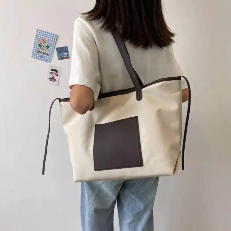 Large Capacity Canvas Shoulder Bag for Women Casual Tote Solid Handbag
