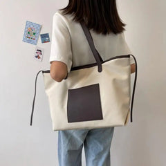 Large Capacity Canvas Shoulder Bag for Women Casual Tote Solid Handbag