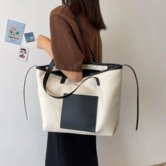 Large Capacity Canvas Shoulder Bag for Women Casual Tote Solid Handbag