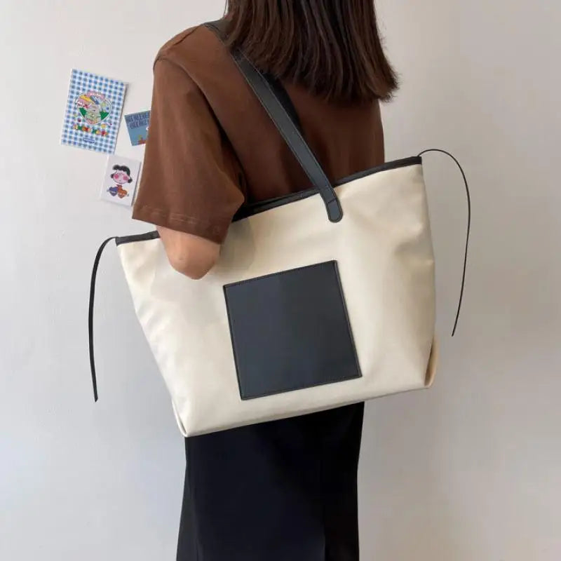 Large Capacity Canvas Shoulder Bag for Women Casual Tote Solid Handbag