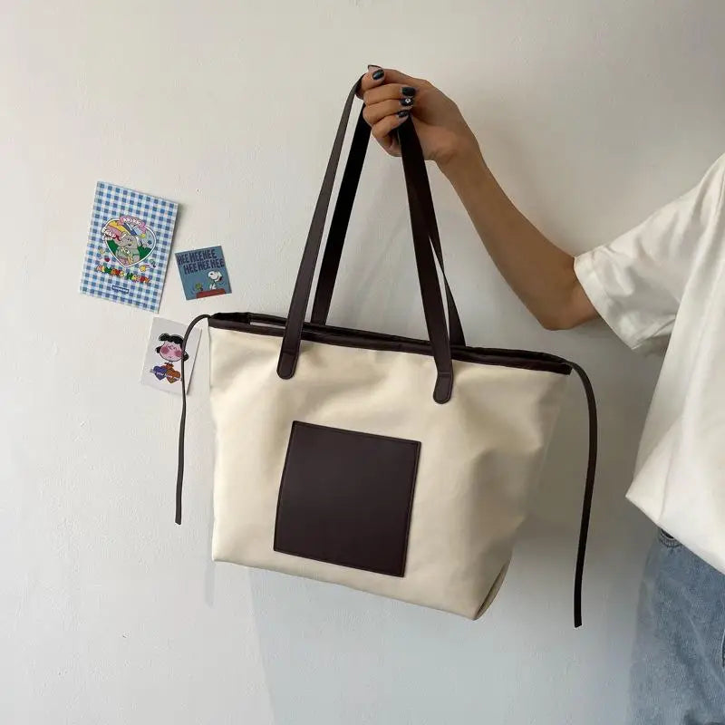 Large Capacity Canvas Shoulder Bag for Women Casual Tote Solid Handbag