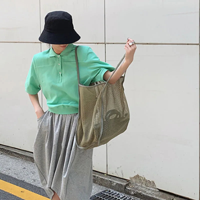 Large Capacity Mesh Shoulder Bag Transparent Tote Women Handbag