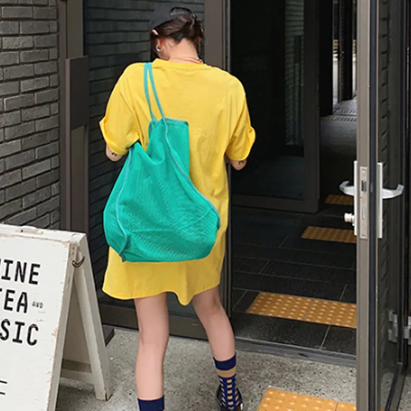 Large Capacity Mesh Shoulder Bag Transparent Tote Women Handbag
