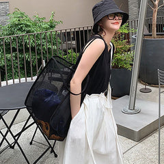 Large Capacity Mesh Shoulder Bag Transparent Tote Women Handbag