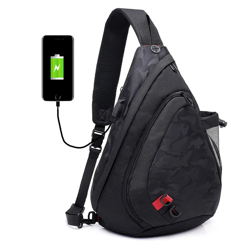 Large Capacity USB Charging Chest Bag Waterproof Crossbody Waist Pack