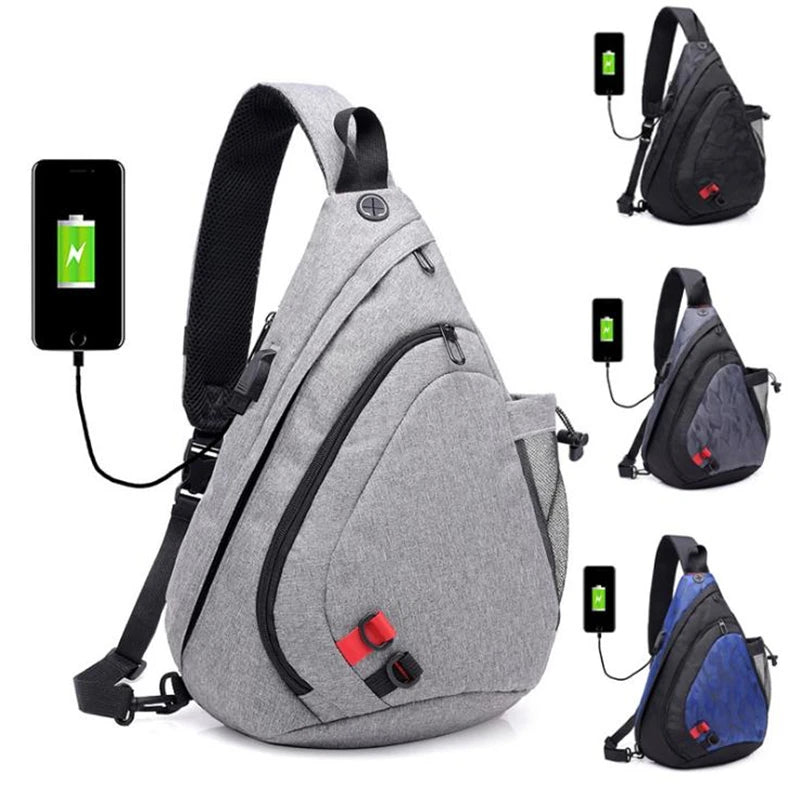 Large Capacity USB Charging Chest Bag Waterproof Crossbody Waist Pack