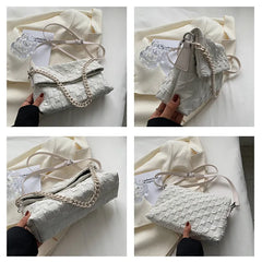 Canvas Chain Messenger Bag Large Capacity Underarm Bag for Women Spring & Summer