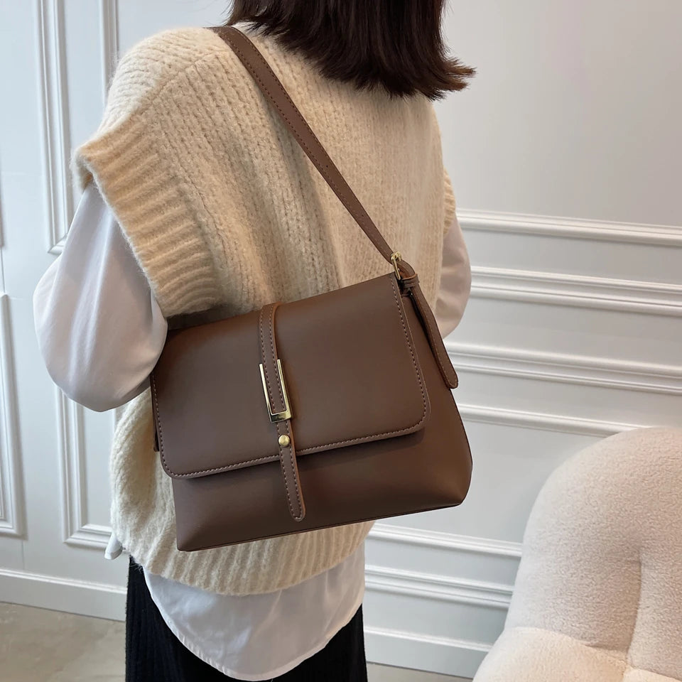 Large Capacity Vintage Shoulder Bag Women PU Leather Ladies Crossbody