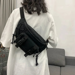 Large Capacity Canvas Waist Bag Unisex Fanny Pack Streetwear Chest Bags