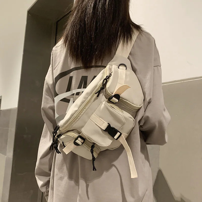 Large Capacity Canvas Waist Bag Unisex Fanny Pack Streetwear Chest Bags