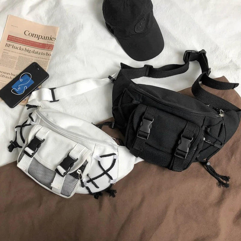 Large Capacity Canvas Waist Bag Unisex Fanny Pack Streetwear Chest Bags