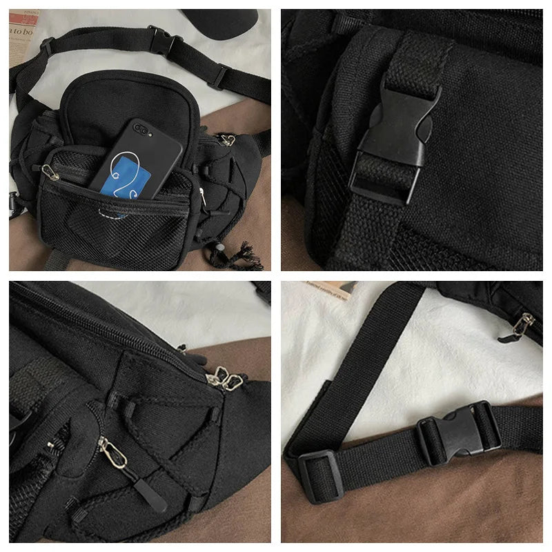 Large Capacity Canvas Waist Bag Unisex Fanny Pack Streetwear Chest Bags