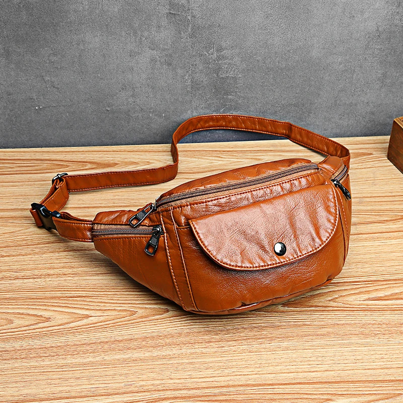 Large Capacity Waist Bag Women Fanny Pack Pu Leather