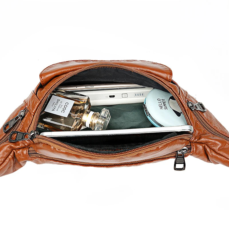 Large Capacity Waist Bag Women Fanny Pack Pu Leather