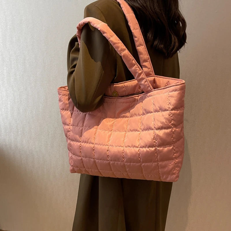 Large Winter Shoulder Bag Solid Handbags Cotton Casual Tote For Women