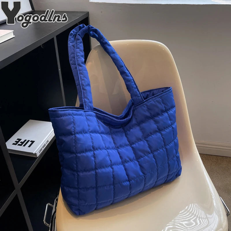 Large Winter Shoulder Bag Solid Handbags Cotton Casual Tote For Women