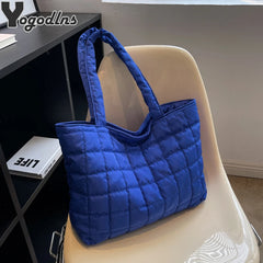 Large Winter Shoulder Bag Solid Handbags Cotton Casual Tote For Women