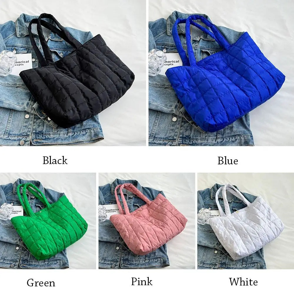 Large Capacity Winter Shoulder Bag Solid Checkered Handbags
