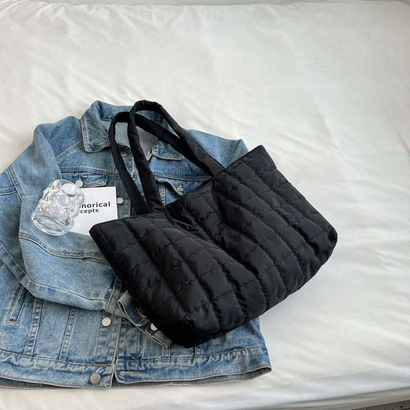 Large Capacity Nylon Winter Shoulder Bag Solid Handbags Cotton Tote Bags