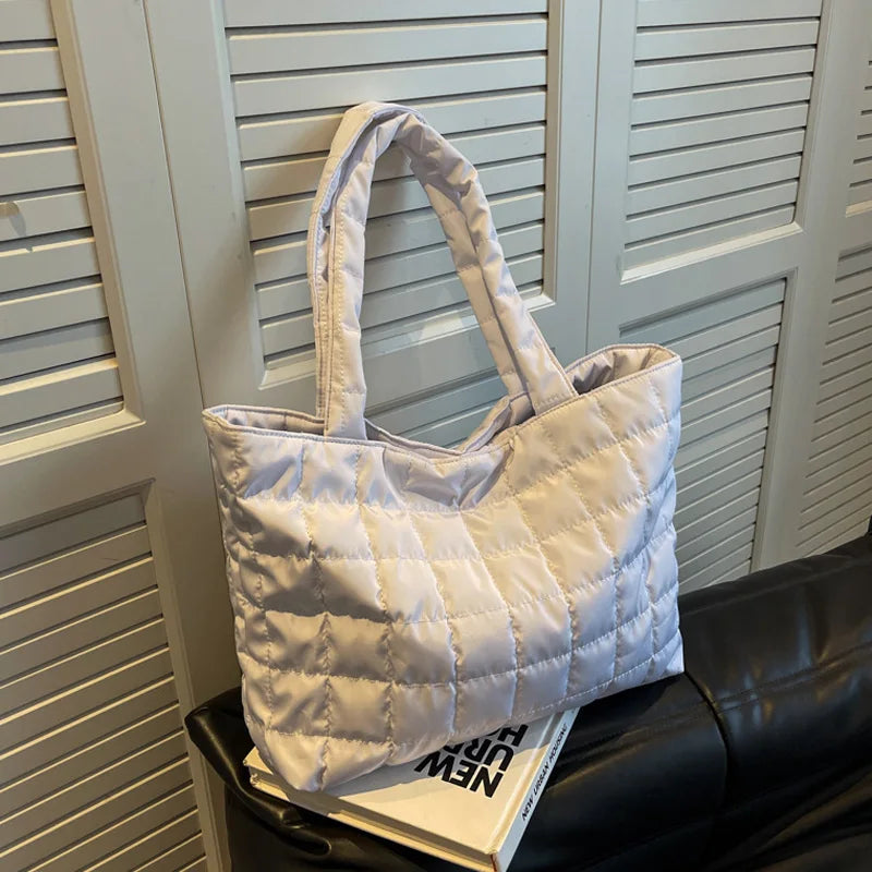 Large Capacity Nylon Winter Shoulder Bag Solid Handbags Cotton Tote Bags