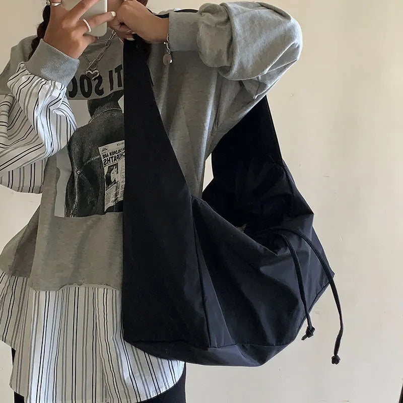 Nylon Bucket Shoulder Bag Large Capacity Tote Hand Bag