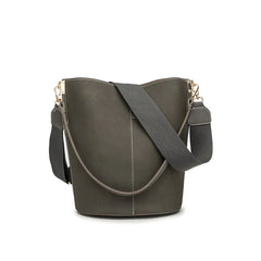 Large Capacity Women Bucket Bags Wide Shoulder Strap Matte Leather Handbags