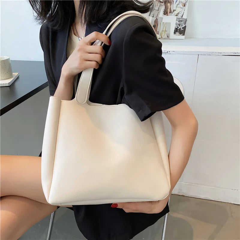 Large Capacity Bucket Shoulder Bags Retro Handbags Pu Leather Tote Bags
